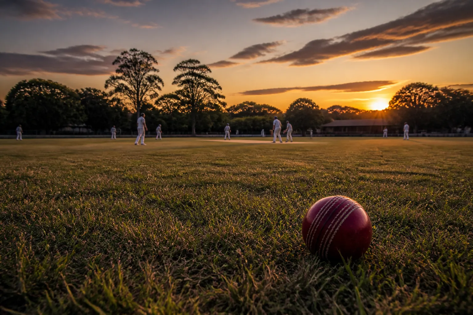 A cricket ground at dusk in Australia