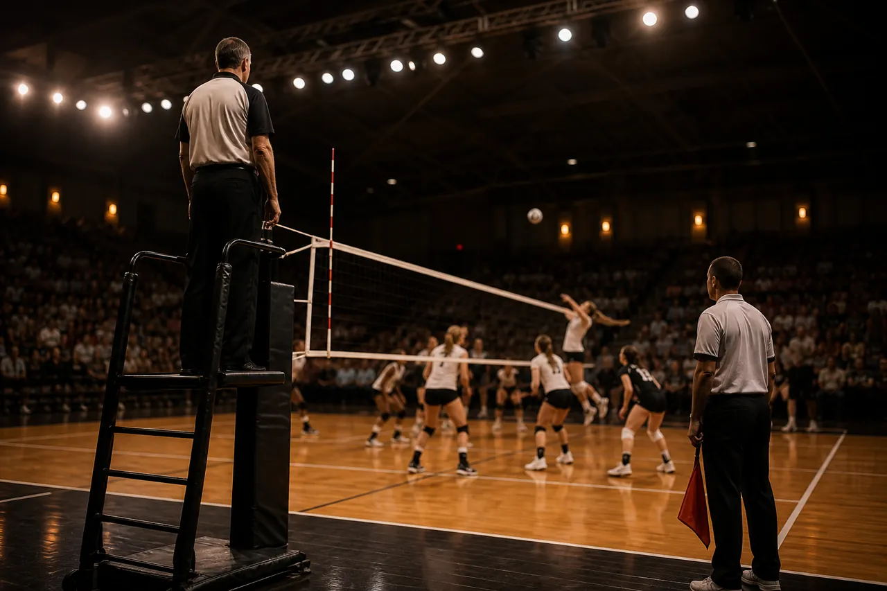 Un arbitre de volleyball qui suit un match depuis le stand