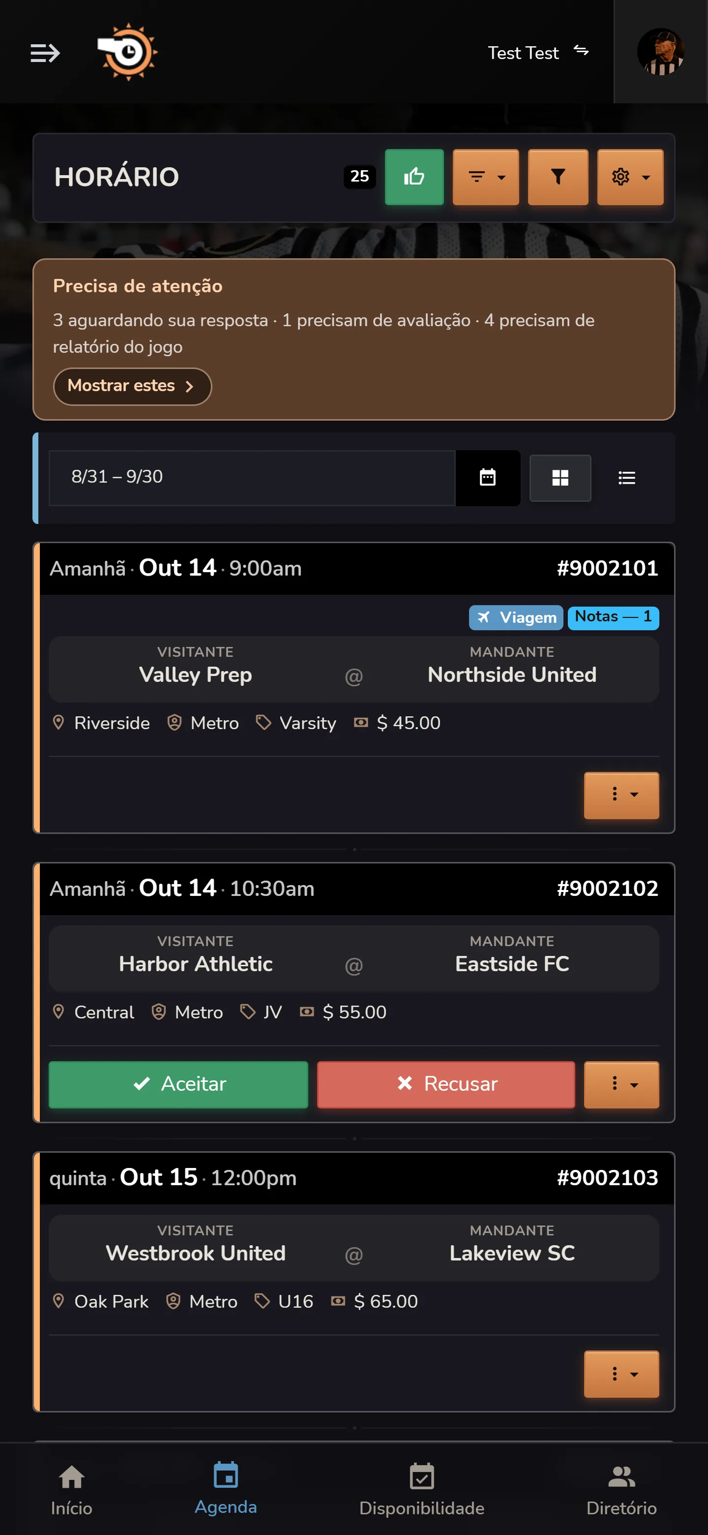 Agenda funcionário do Horizon Staff Scheduler com Aceitar e Recusar