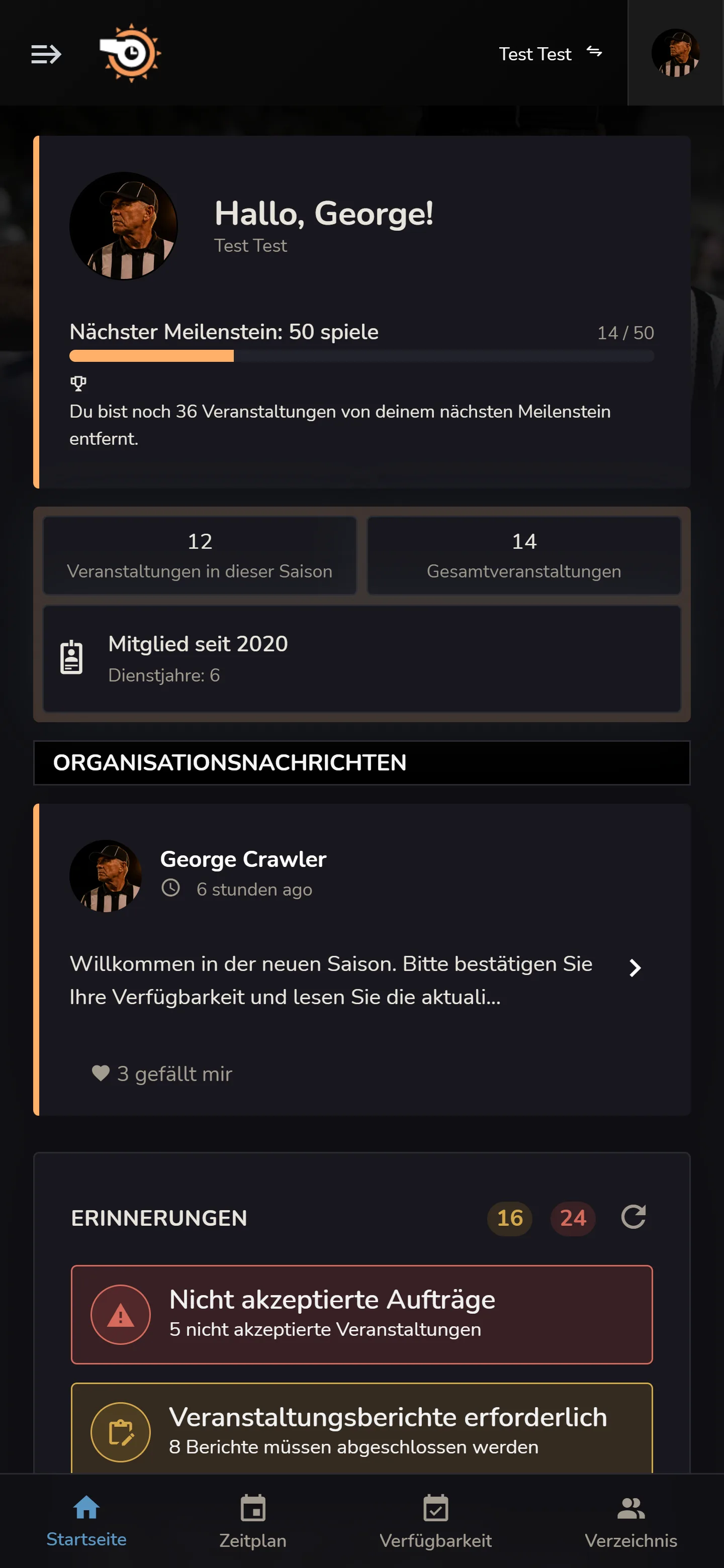 Horizon Staff Scheduler-Mitgliederbereich auf einem Telefon
