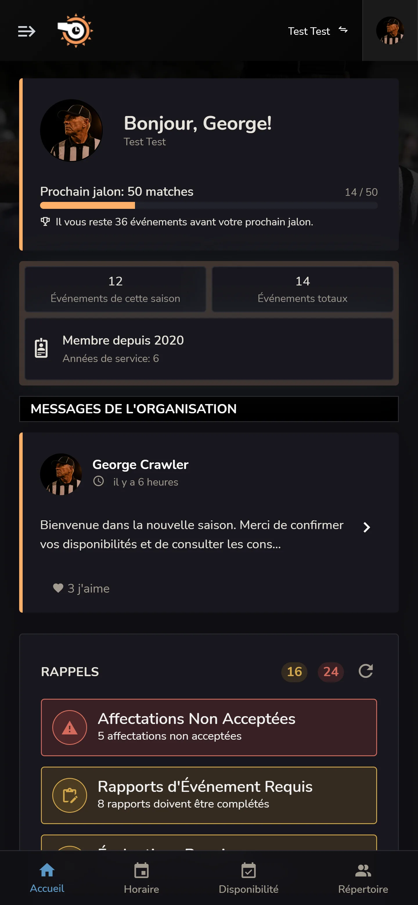 Accueil des membres Horizon Staff Scheduler sur un téléphone