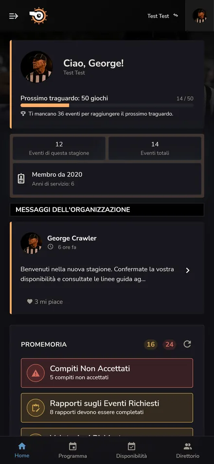 Home membri Horizon Staff Scheduler in modalità scura su un telefono