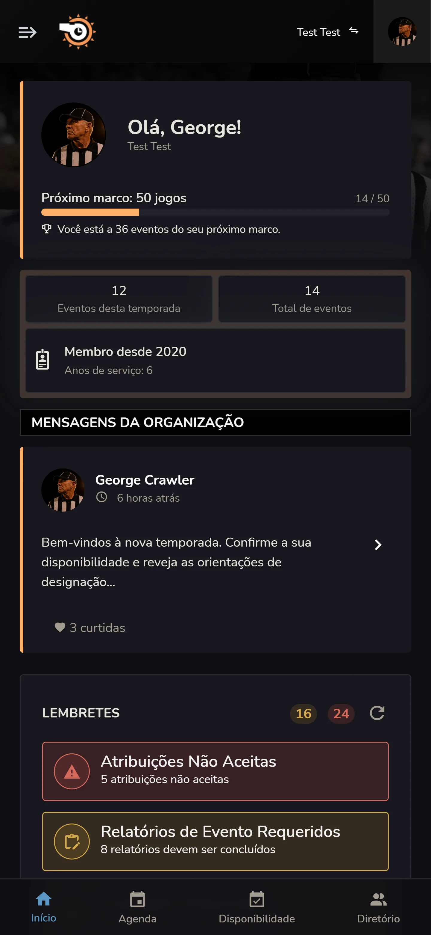 Página inicial dos membros Horizon Staff Scheduler em um telefone
