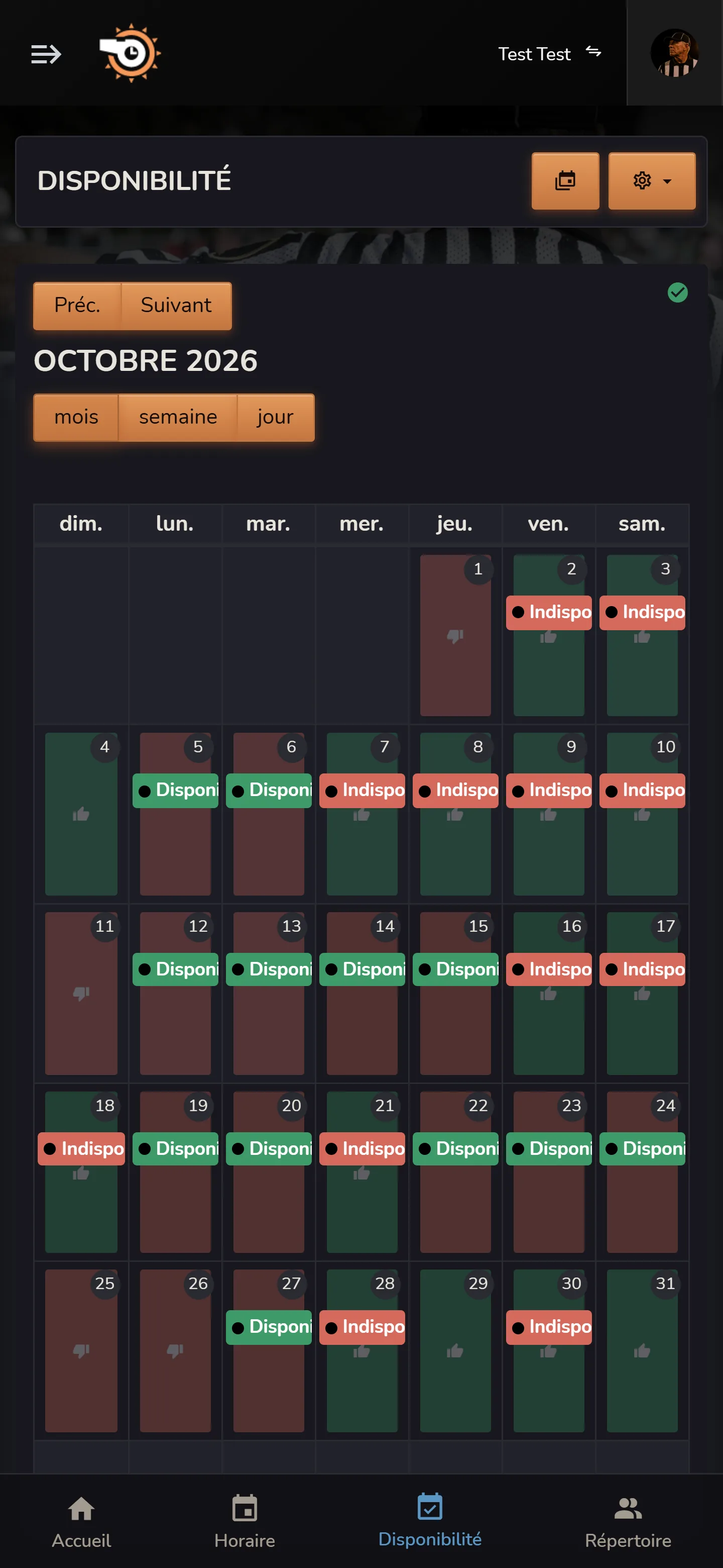 Calendrier de disponibilité mobile Horizon Staff Scheduler