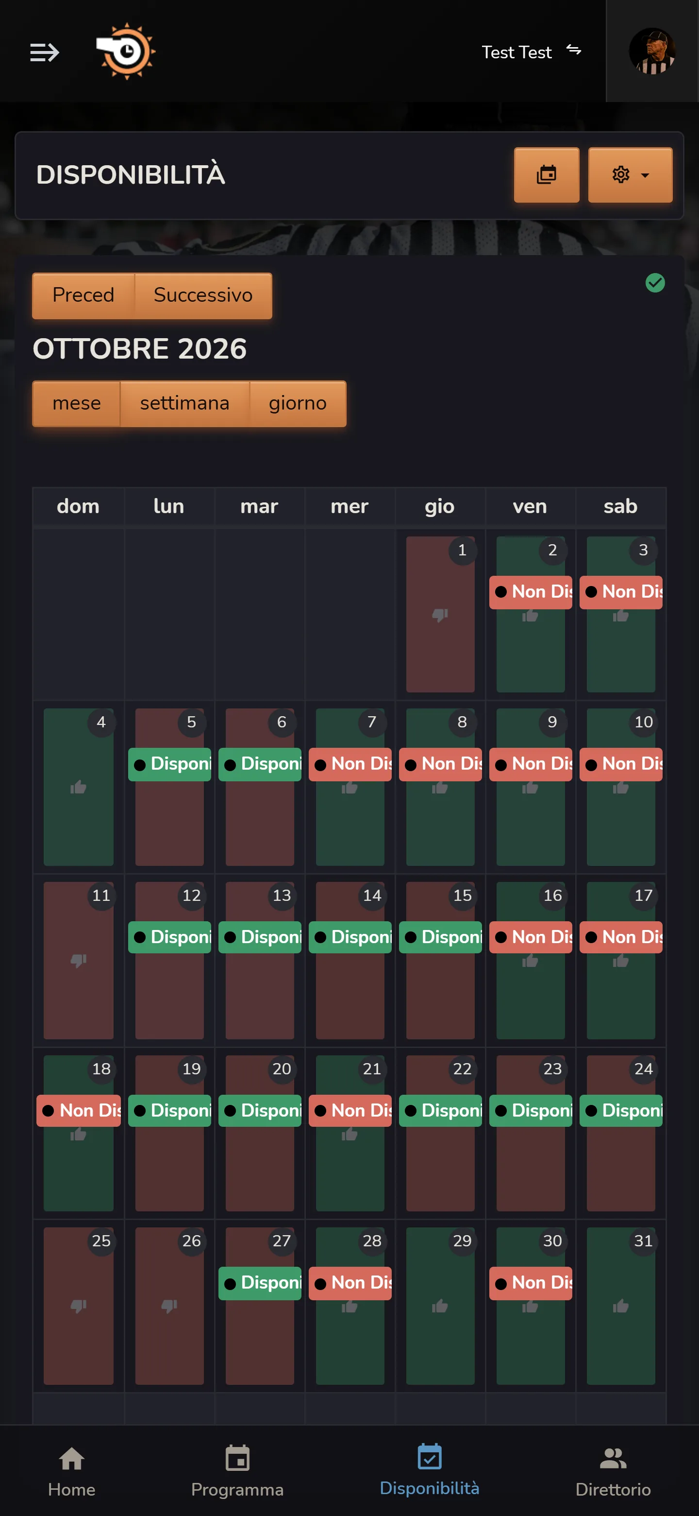 Calendario disponibilità mobile Horizon Staff Scheduler