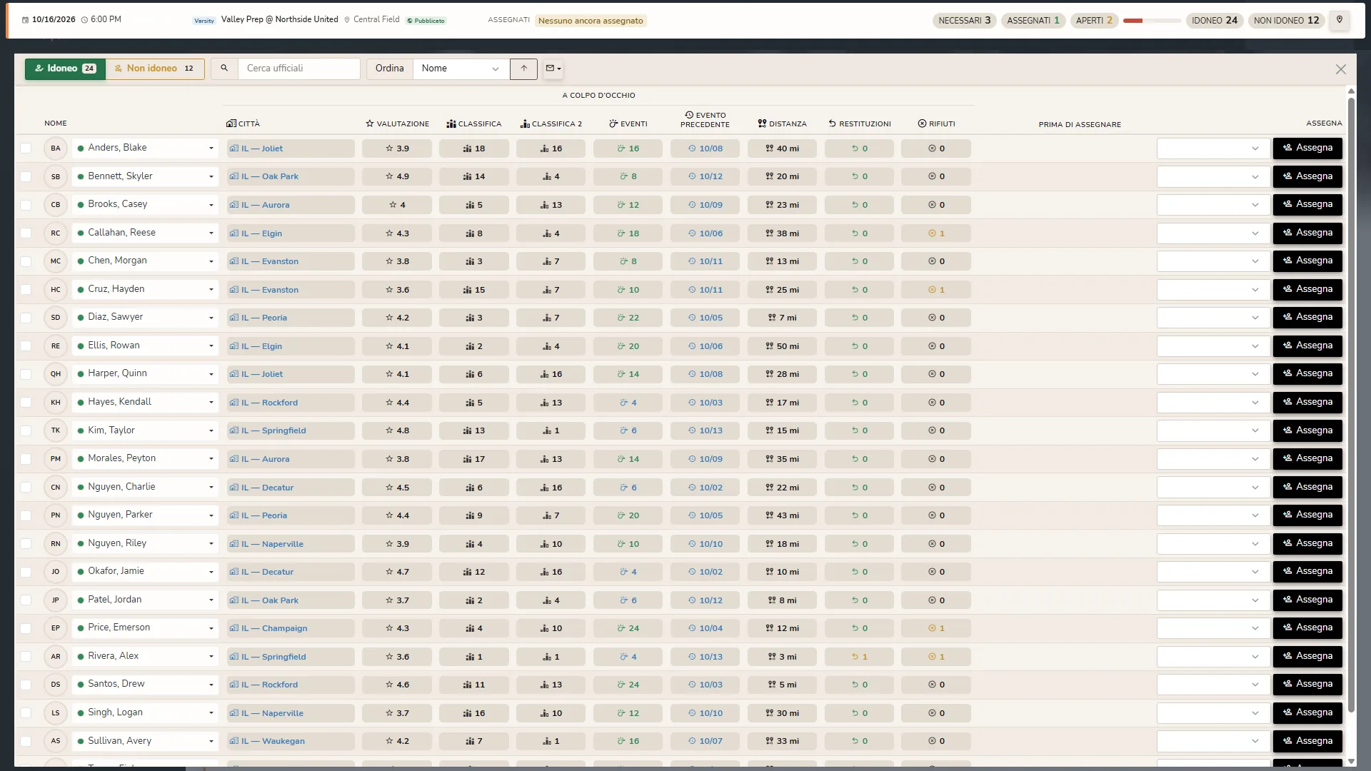 Finestra di assegnazione Horizon Staff Scheduler in modalità chiara