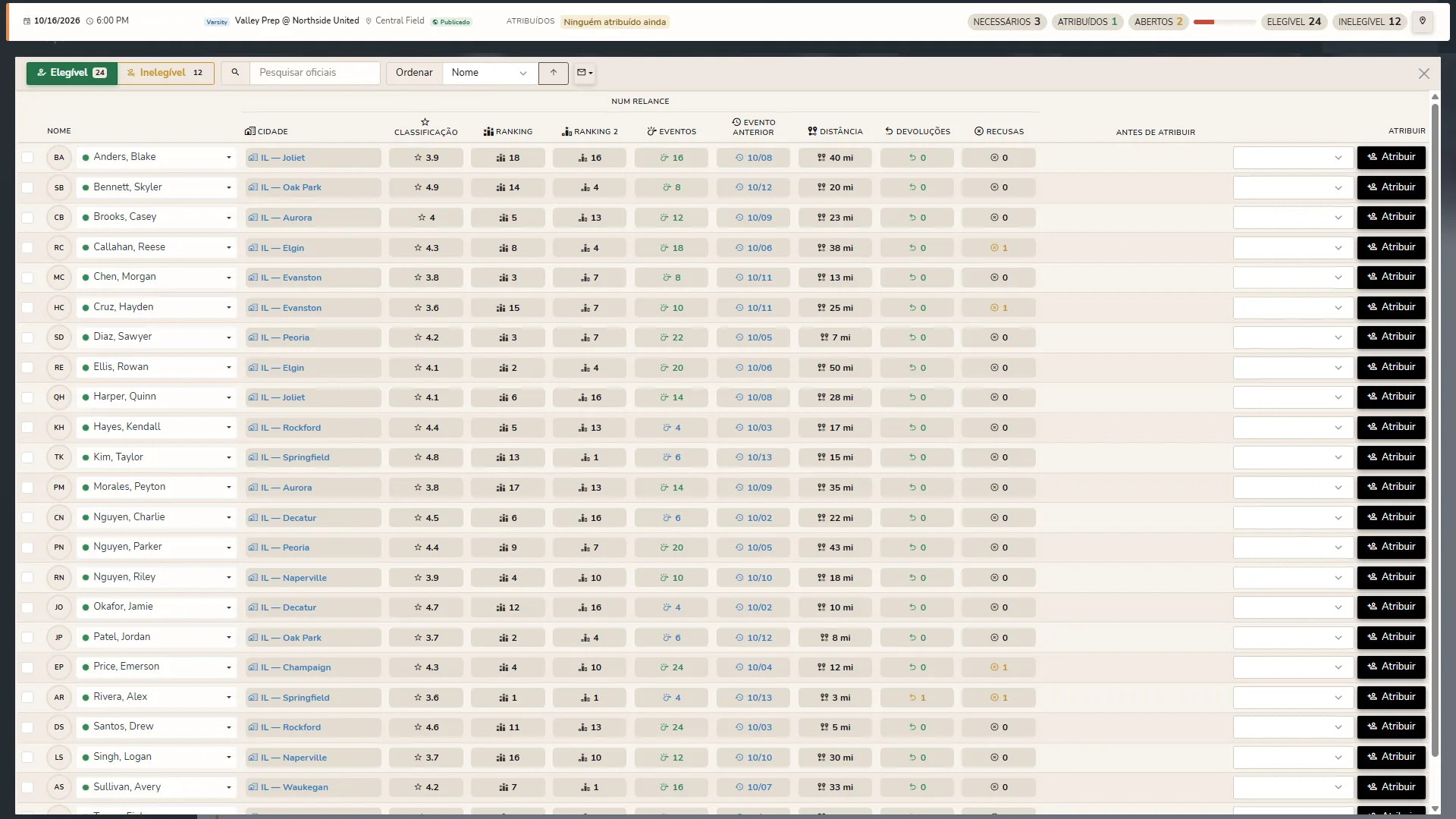 Janela de atribuição Horizon Staff Scheduler no modo claro
