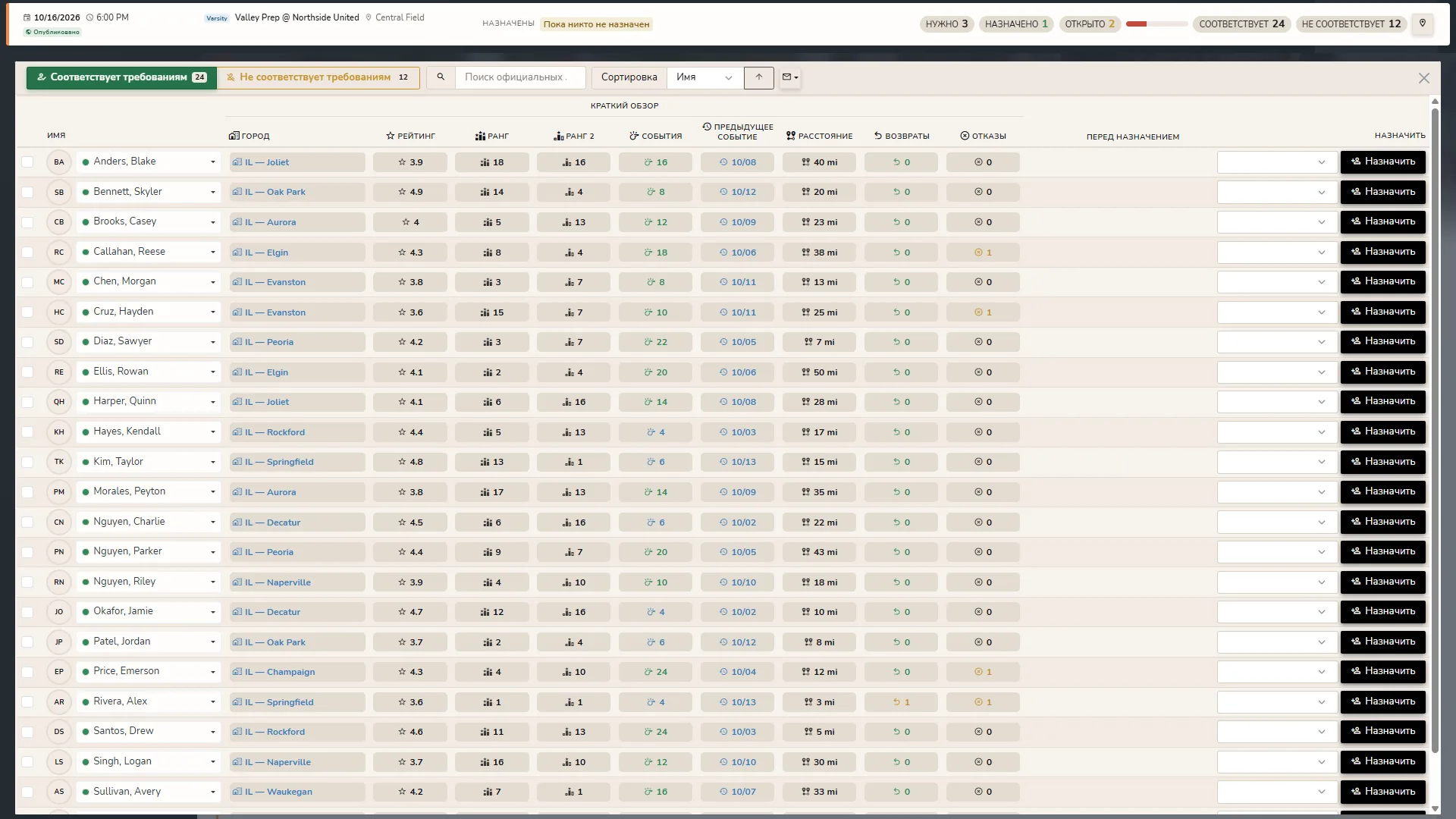 Окно назначения Horizon Staff Scheduler в светлом режиме