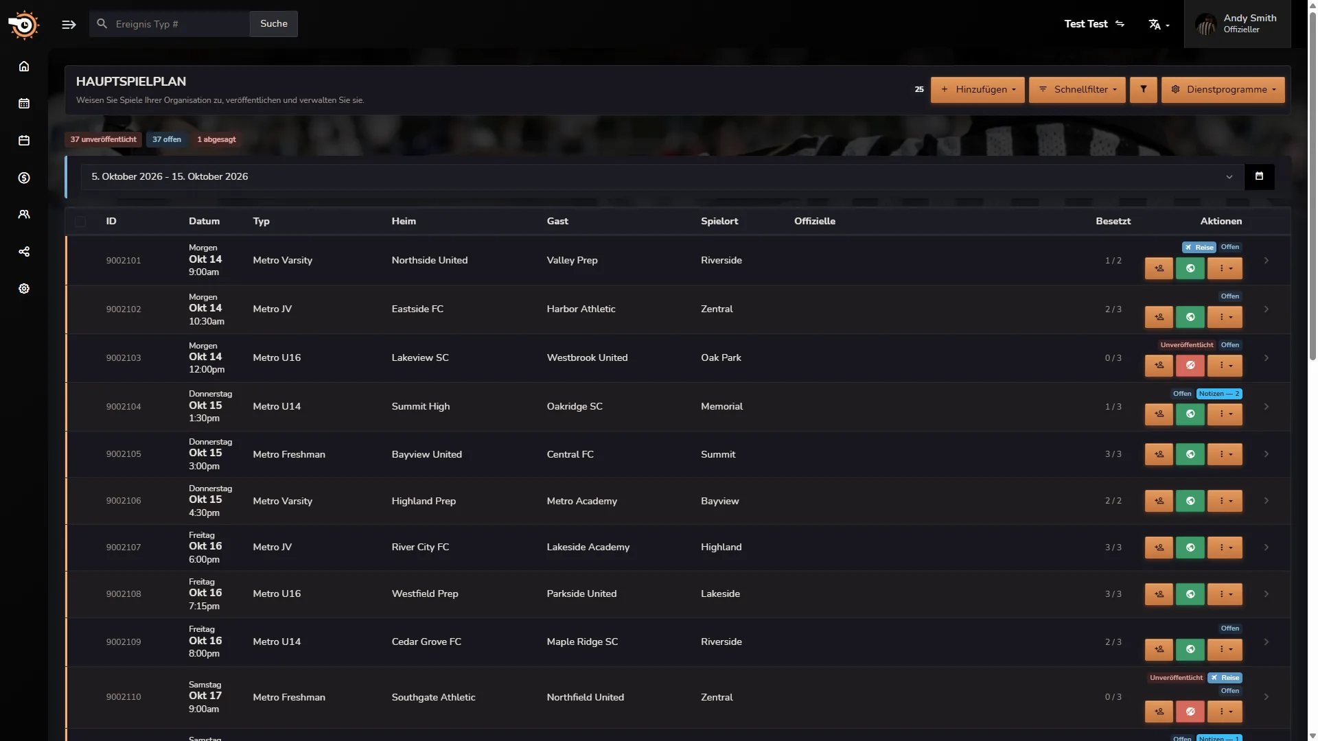 Horizon Staff Scheduler-Hauptspielplan im dunklen Modus