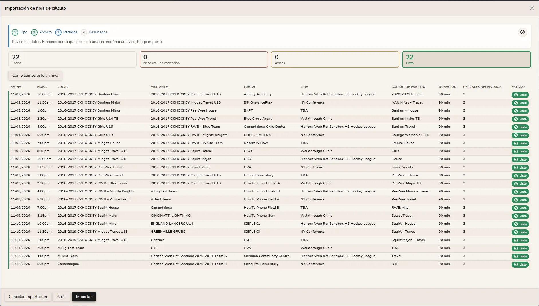 Importación de calendario de Horizon Staff Scheduler en modo claro