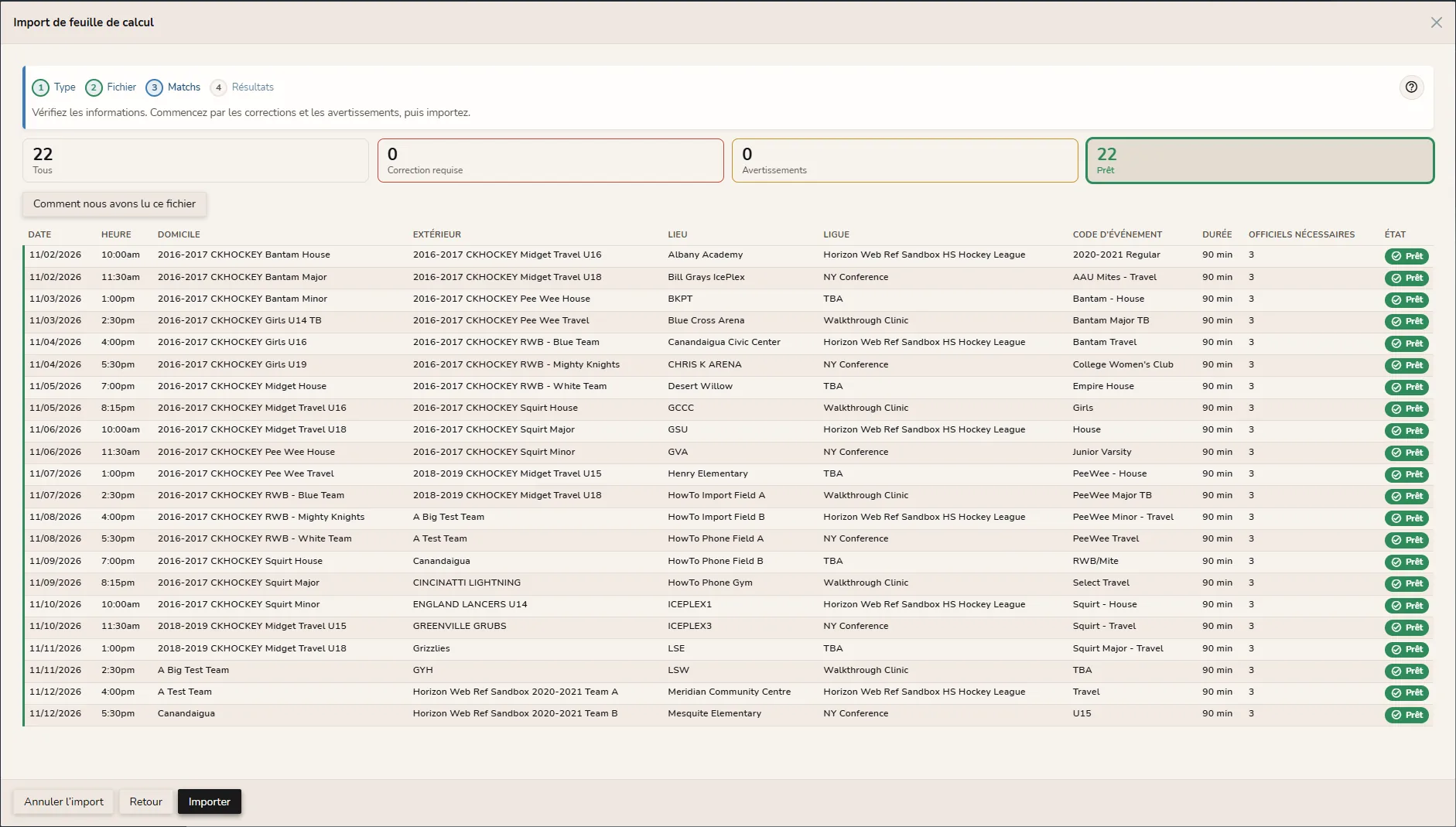 Importation de calendrier Horizon Staff Scheduler en mode clair