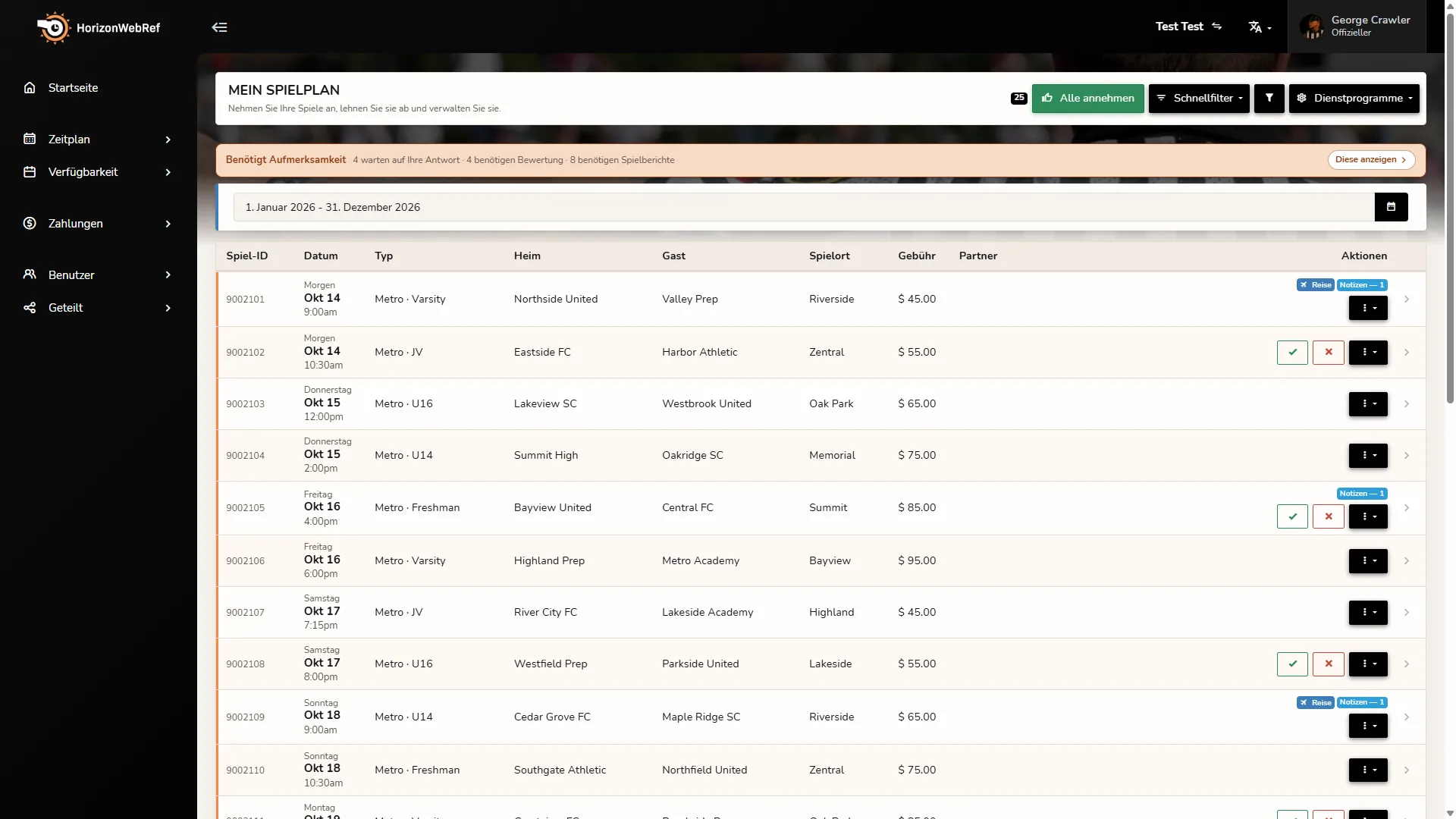 Horizon Staff Scheduler persönlicher Ereignisplan im hellen Modus