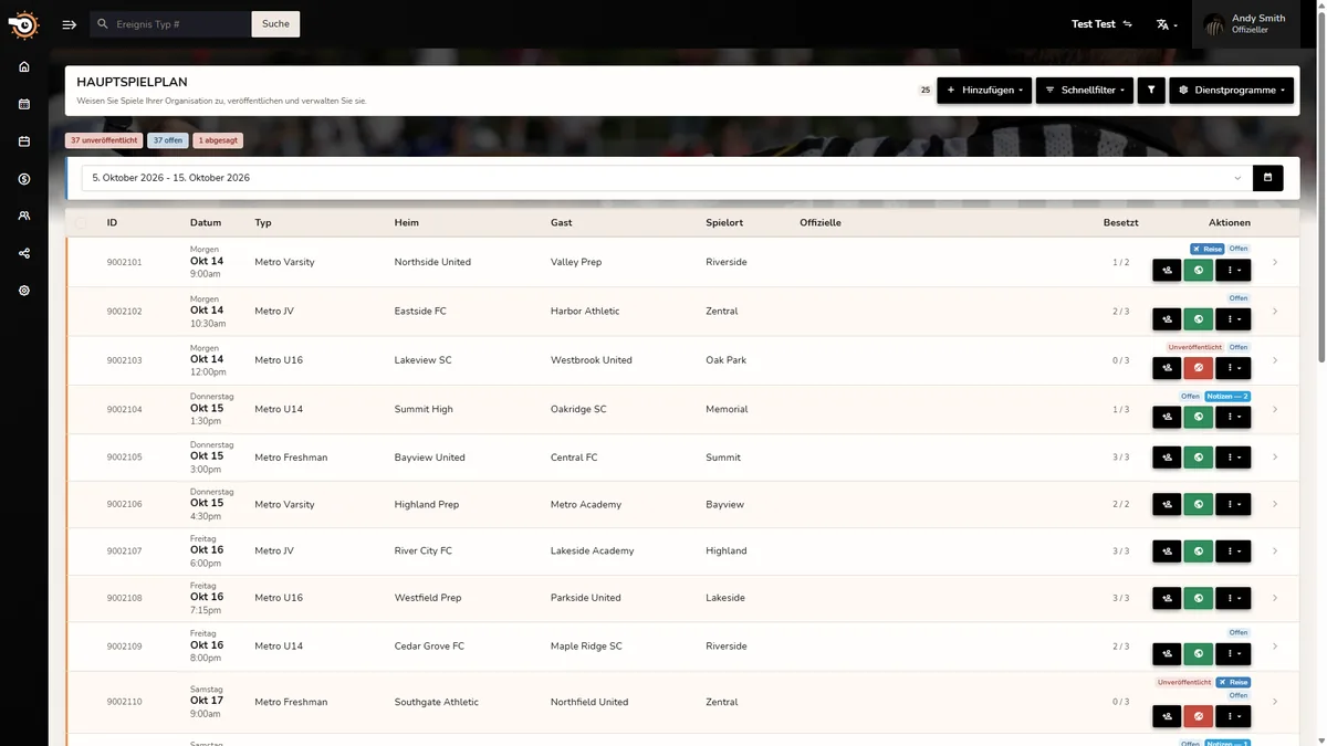 Horizon Staff Scheduler-Hauptereignisplan im hellen Modus