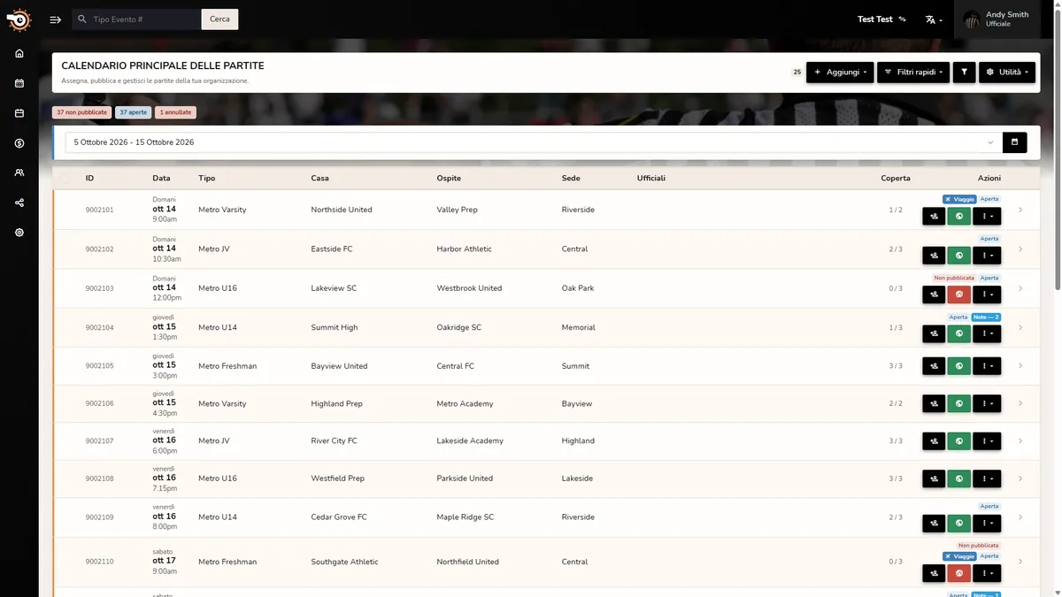 Calendario eventi principale Horizon Staff Scheduler in modalità chiara