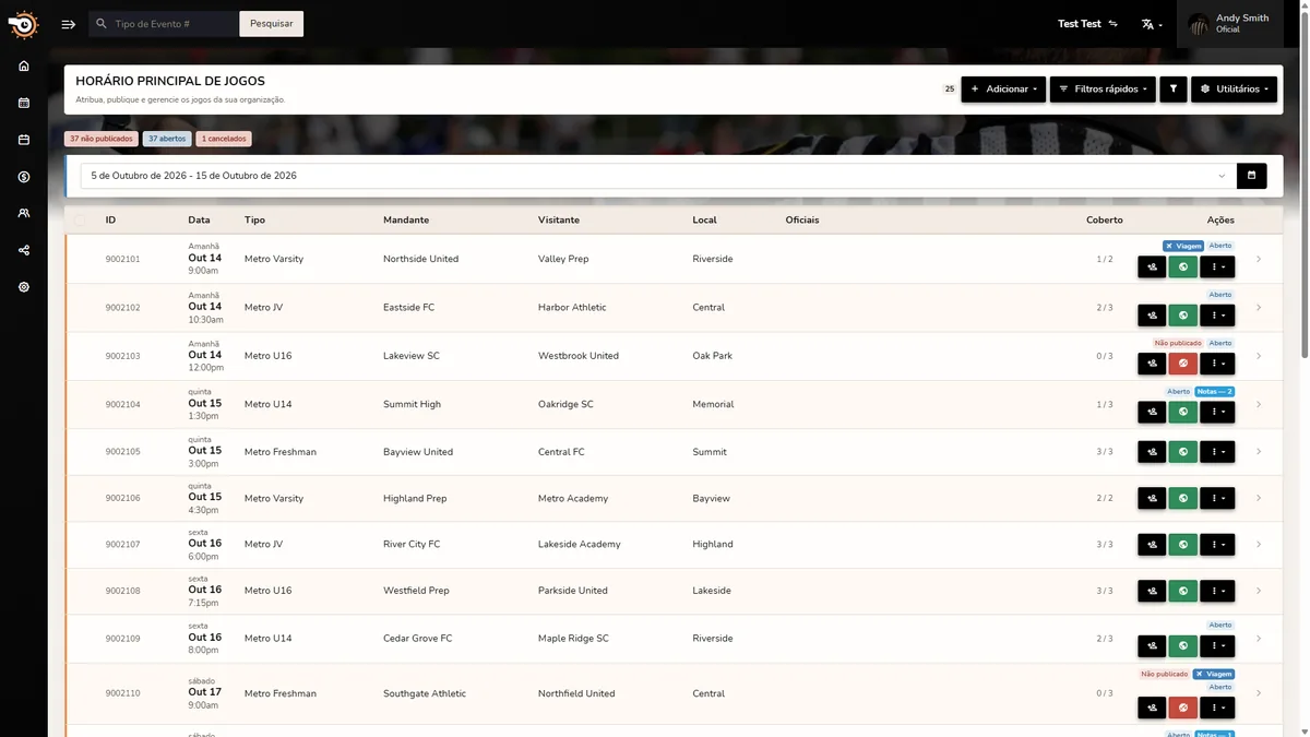 Calendário mestre de eventos Horizon Staff Scheduler no modo claro